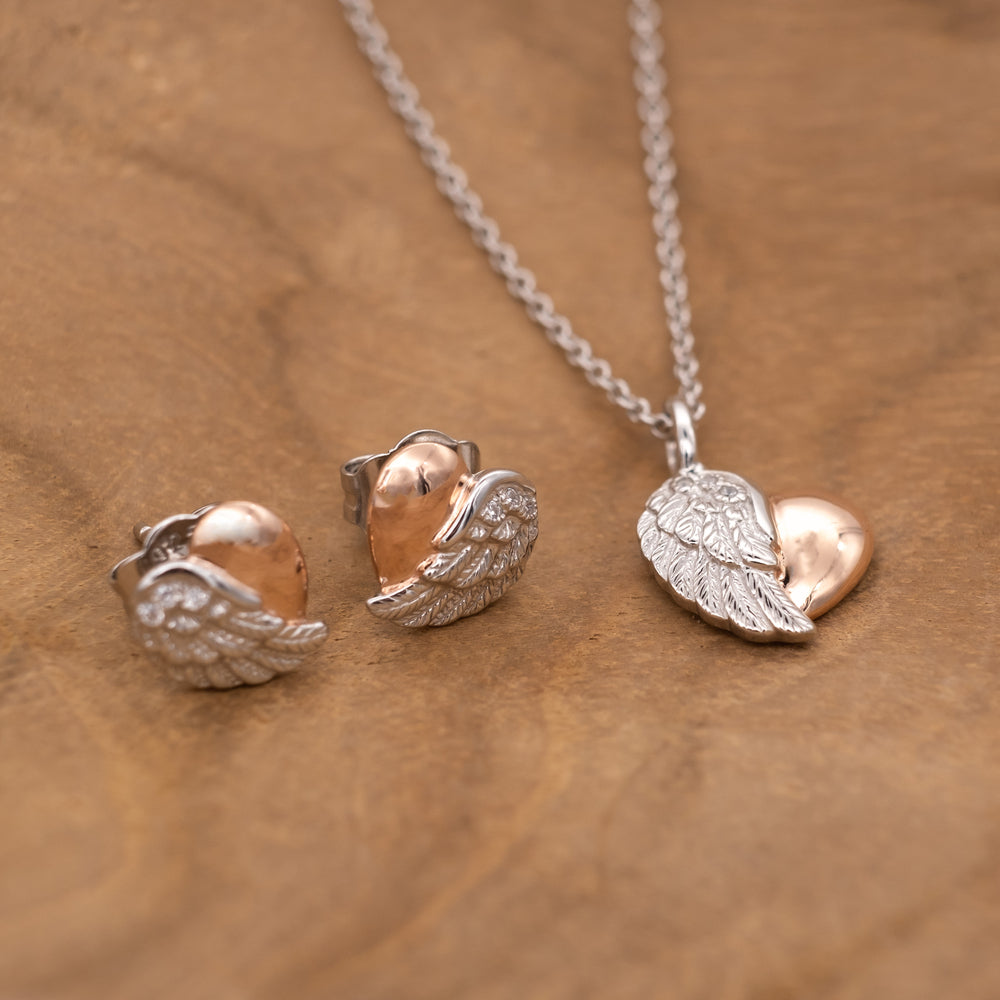 Ohrstecker 925er Silber Herzflügel Bicolor Roségold mit Zirkonia
