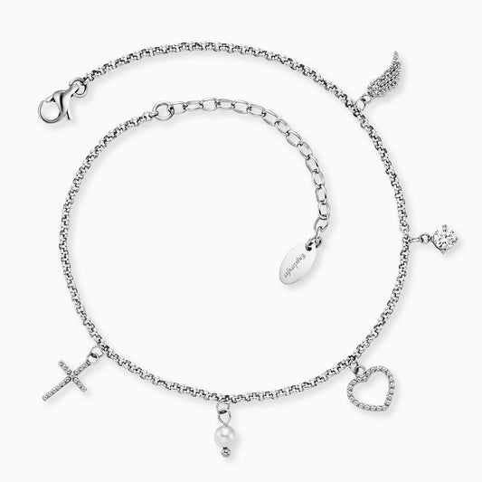 Fußkette Edelstahl Glaube Liebe Hoffnung mit Perle und Zirkonia