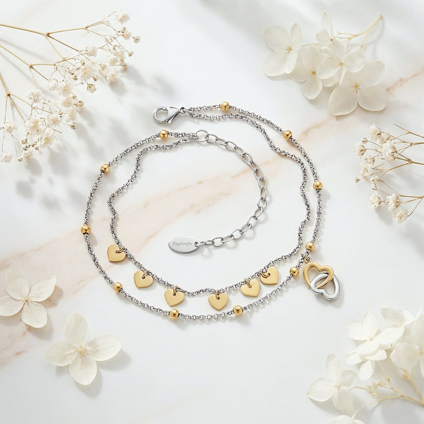 Fußkette Edelstahl Herzen Bicolor