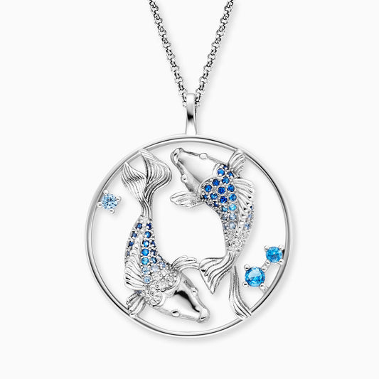 Halskette 925er Silber Yin Yang Fische mit Zirkonia Multicolor