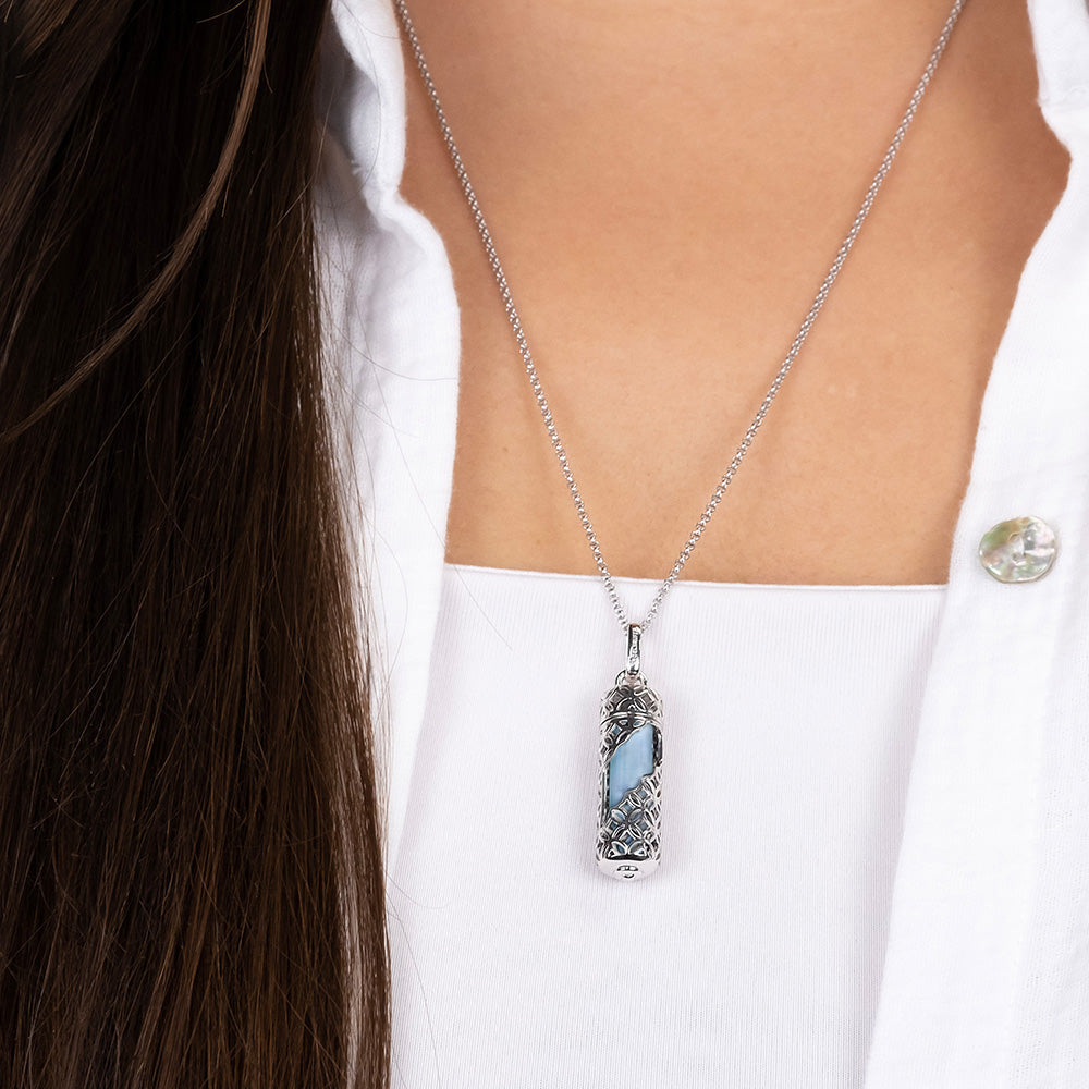Halskette 925er Silber Powerful Stone mit Kraftstein Blauer Achat Größe M