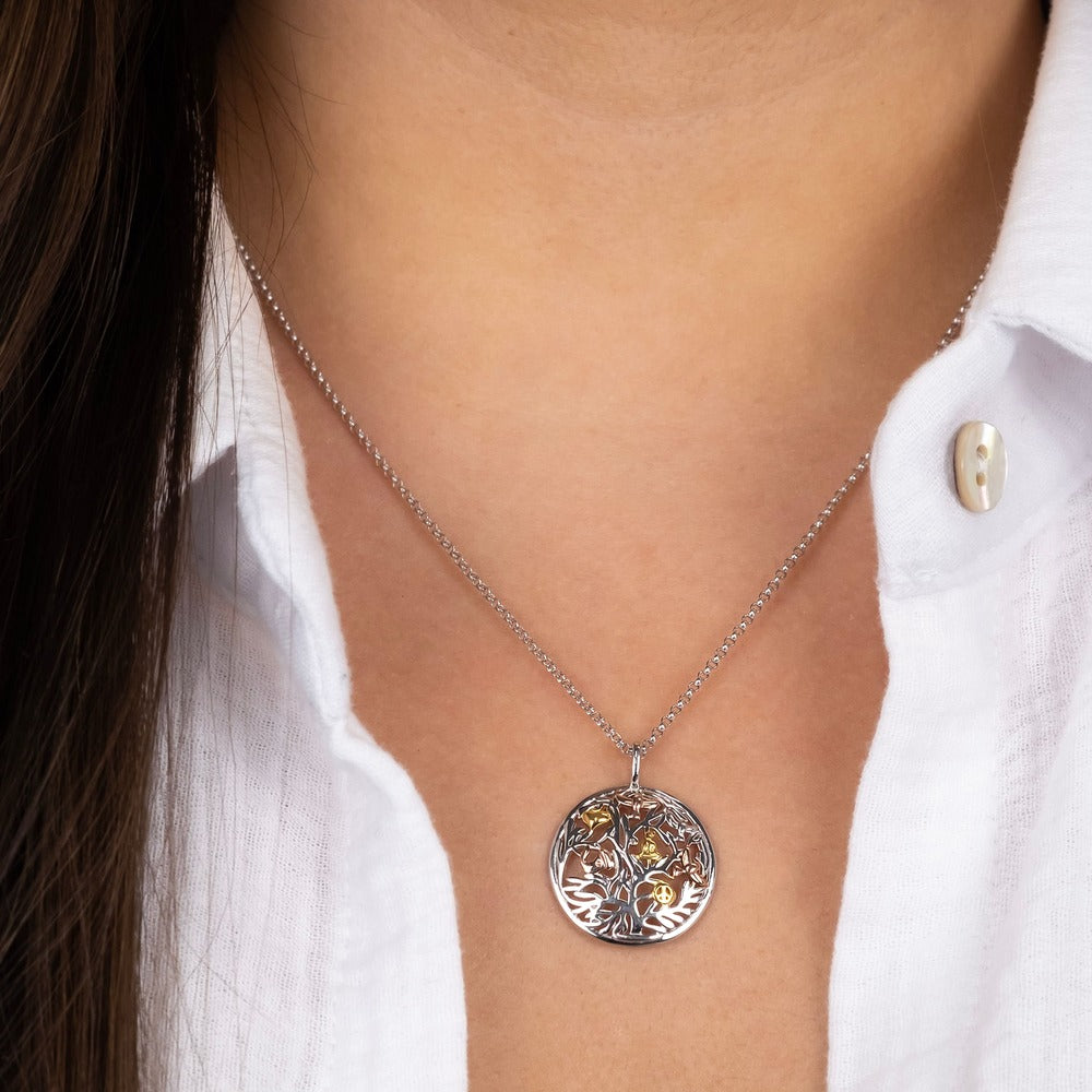 Halskette 925er Silber Lebensbaum Tricolor