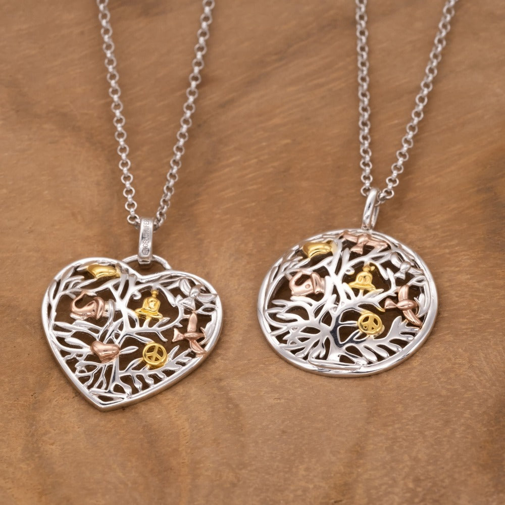 Halskette 925er Silber Lebensbaum Tricolor