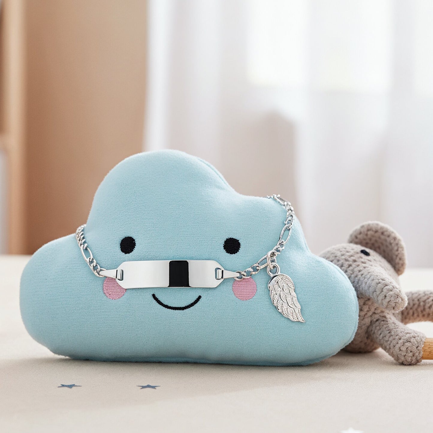 Kinder Armband Edelstahl ID Flügel in silber