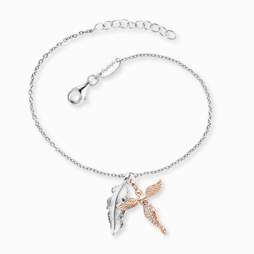 Armband 925er Silber Schutzengel Feder Bicolor