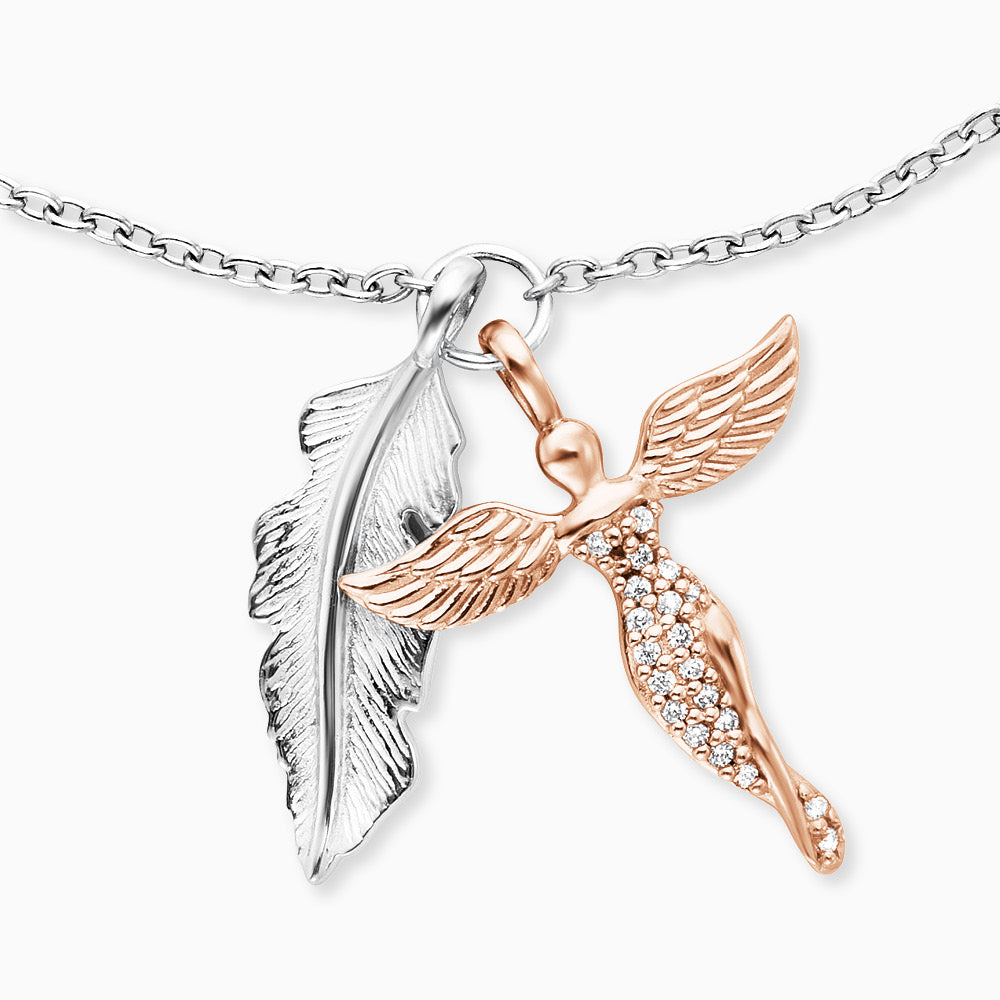 Armband 925er Silber Schutzengel Feder Bicolor