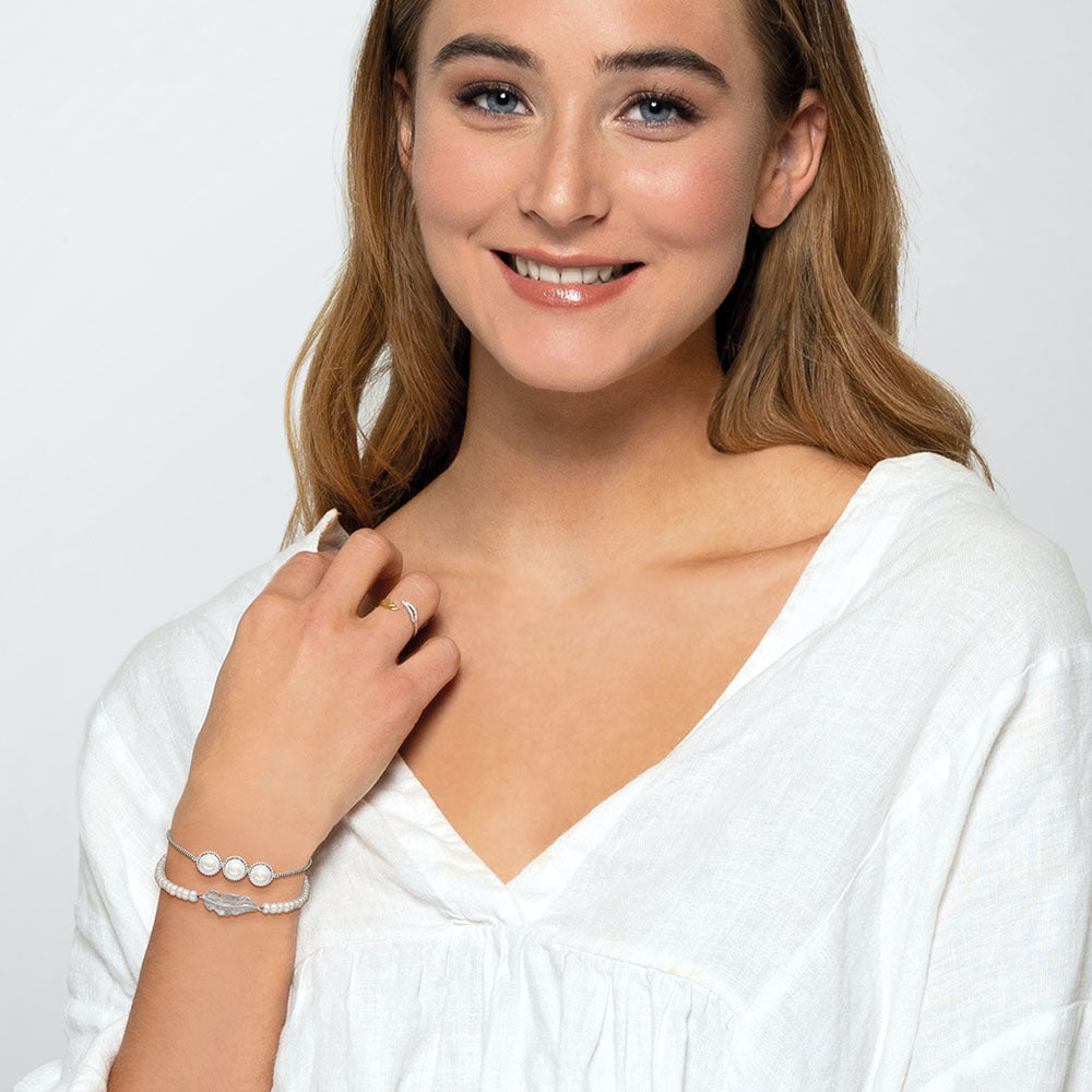 Armband 925er Silber Feder mit Süßwasserperlen