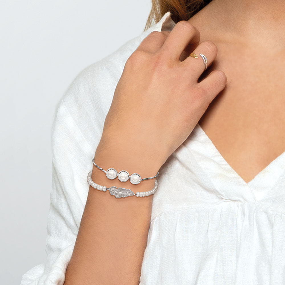 Armband 925er Silber Feder mit Süßwasserperlen