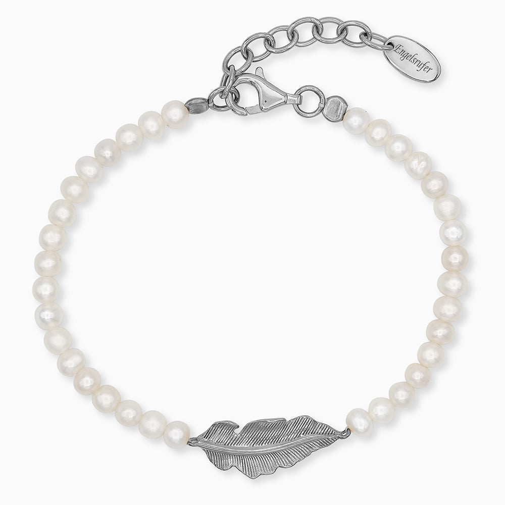 Armband 925er Silber Feder mit Süßwasserperlen