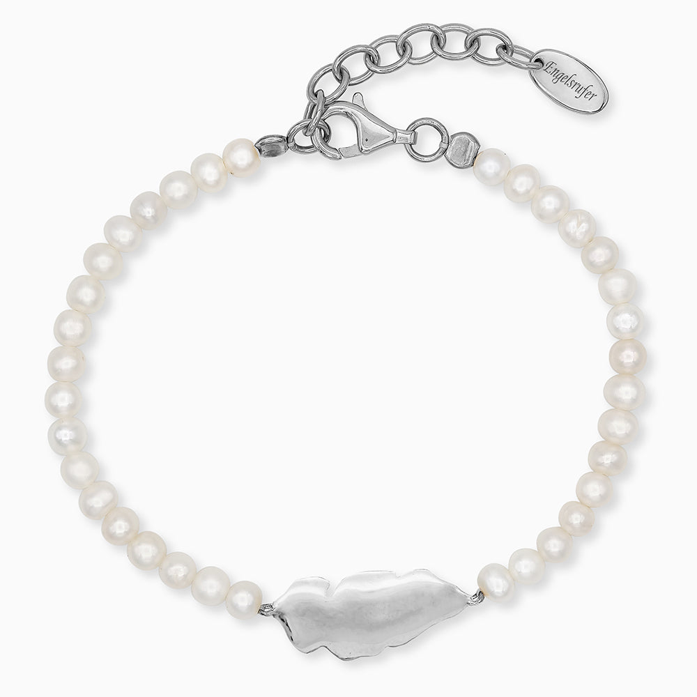 Armband 925er Silber Feder mit Süßwasserperlen