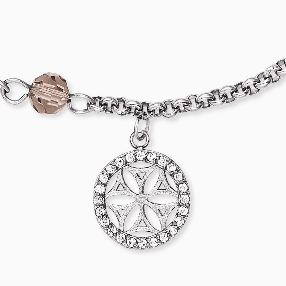 Duo 2 in 1: Armband Edelstahl BOHO Lebensblume mit Zirkonia Multicolor