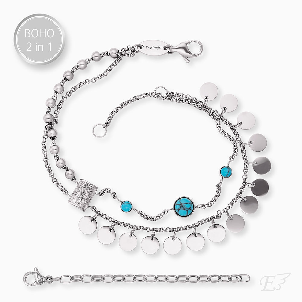 Duo 2 in 1: Armband Edelstahl BOHO Lebensbaum
