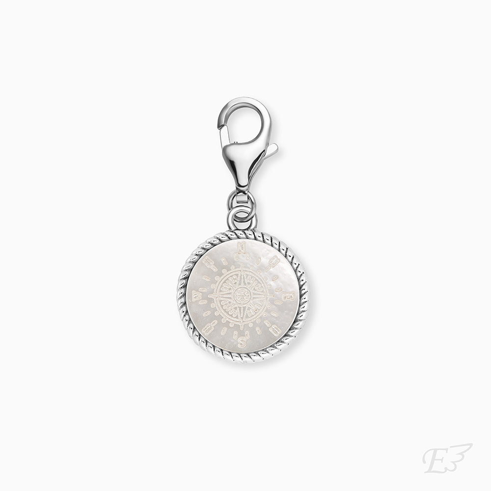 Charm 925er Silber Windrose Perlmutt Weiß