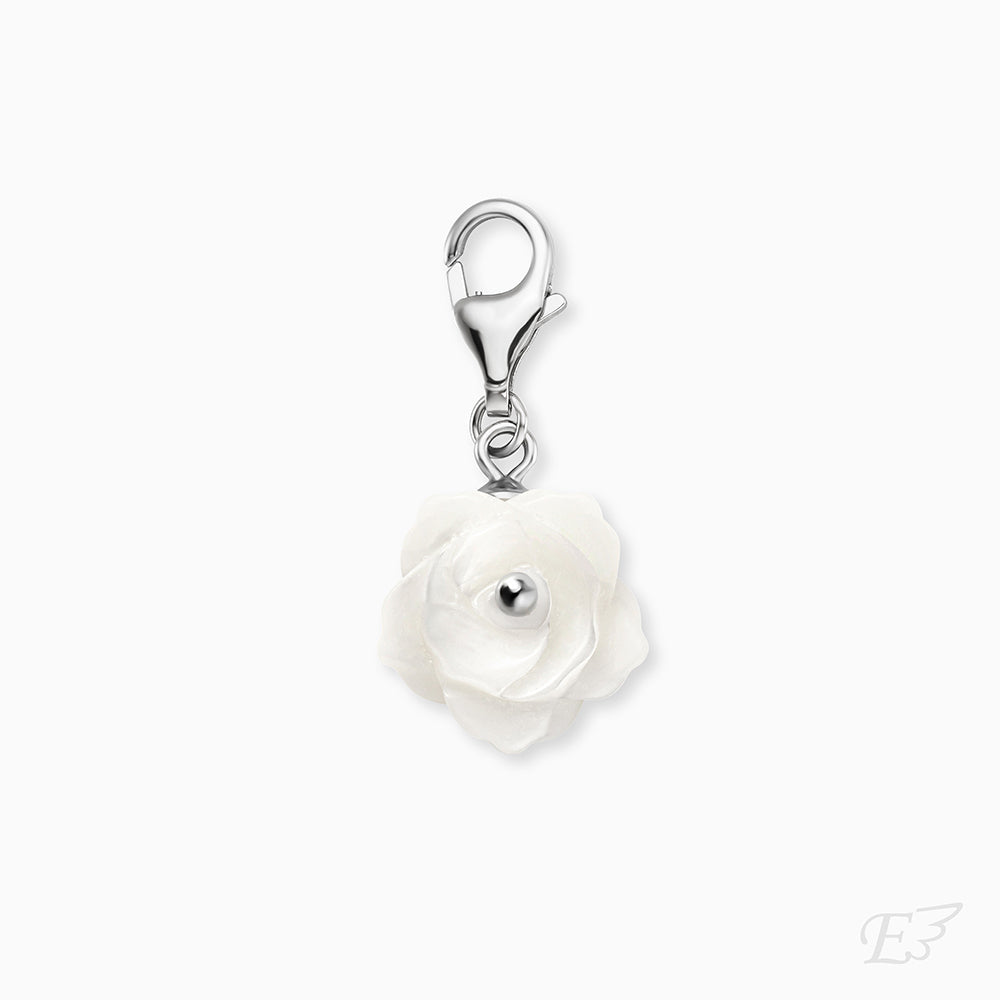 Charm 925er Silber Rose Perlmutt Weiß