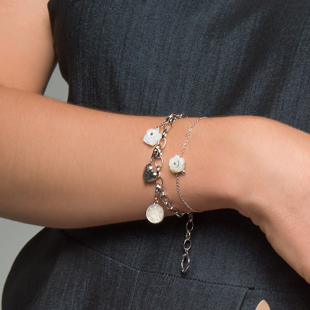 Charm 925er Silber Rose Perlmutt Weiß
