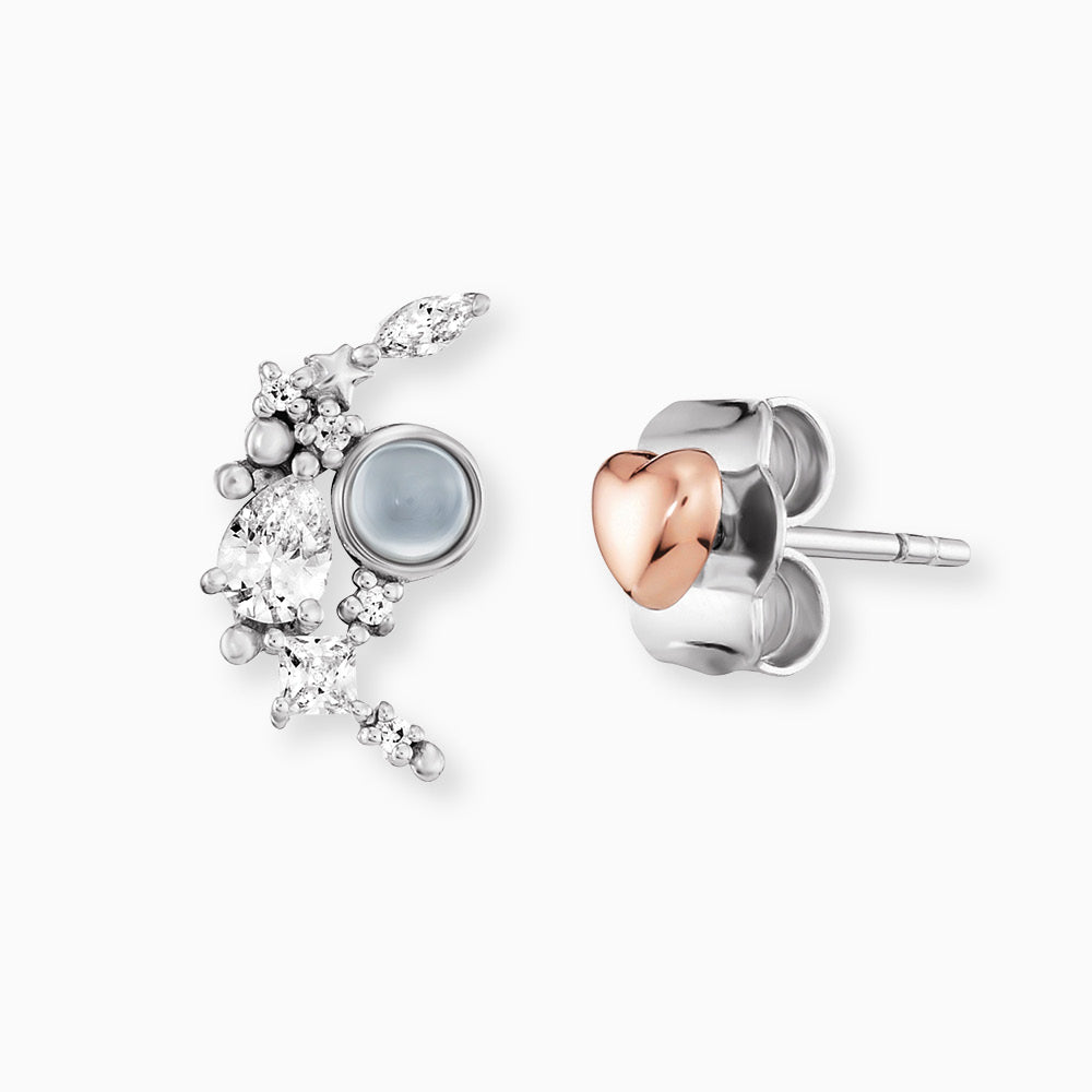 Ohrstecker 925er Silber Pure Moon Herz mit Mondstein Bicolor