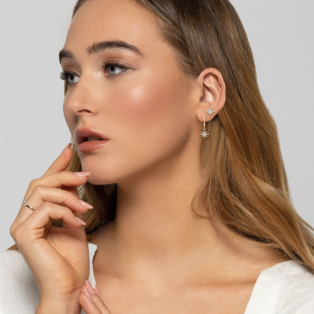 Creole 925er Silber Stern Bicolor Gold mit Zirkonia