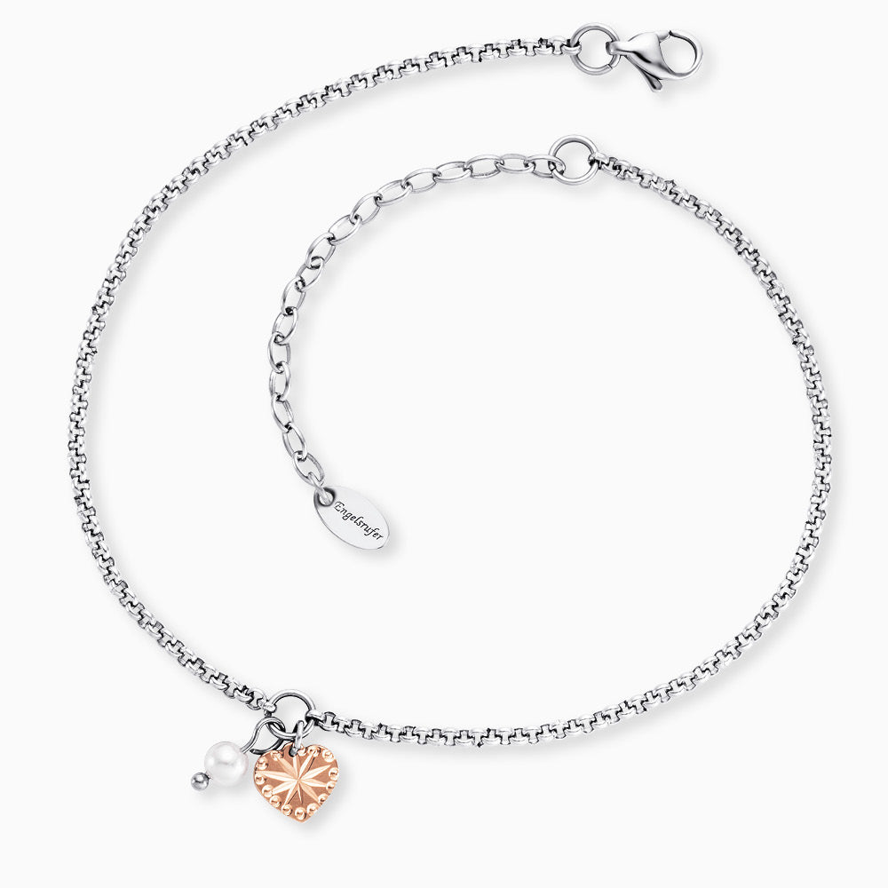 Fußkette Edelstahl Herz Bicolor mit Perle