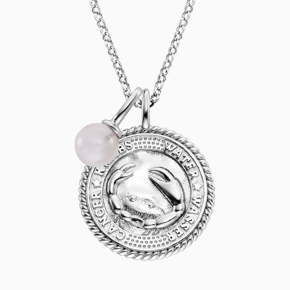 Halskette 925er Silber Krebs mit Kraftstein Rosenquarz und Zirkonia