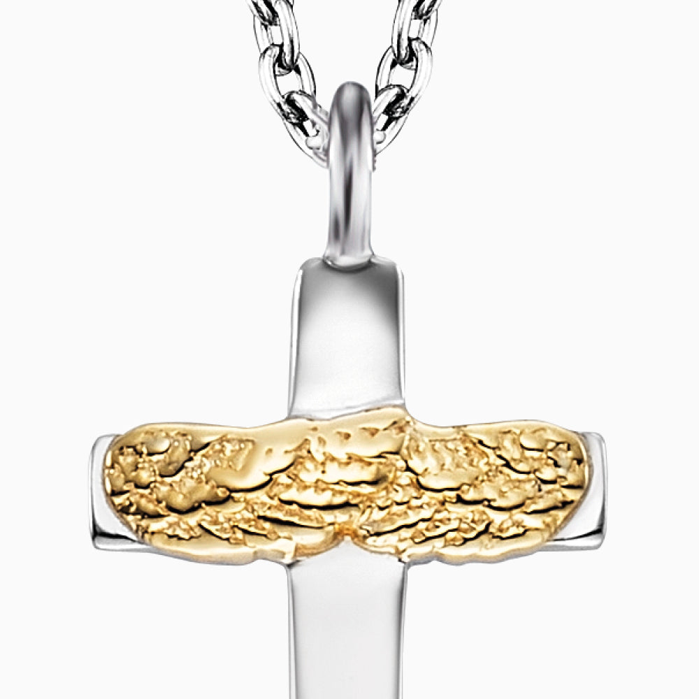 Halskette 925er Silber Kreuz Flügel Bicolor