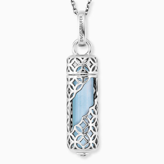 Halskette 925er Silber Powerful Stone mit Kraftstein Blauer Achat Größe M