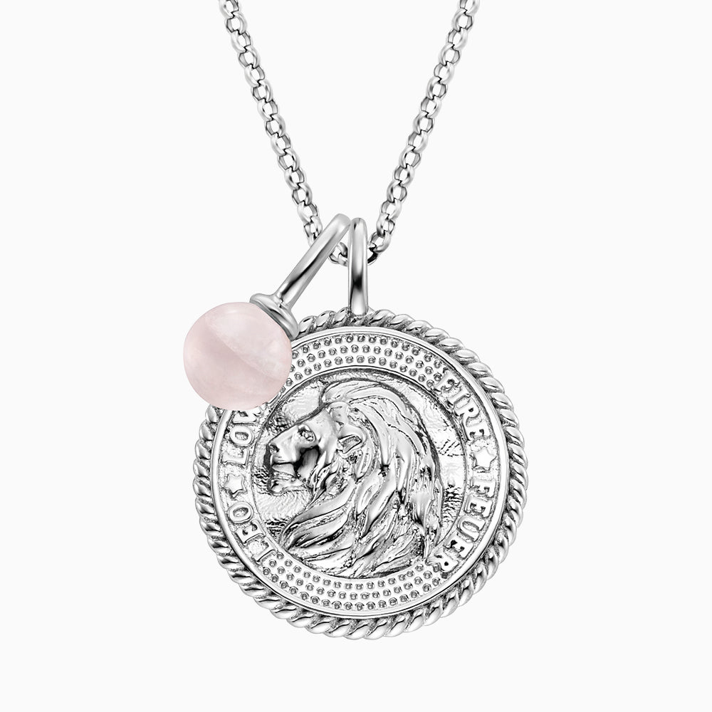 Halskette 925er Silber Löwe mit Kraftstein Rosenquarz und Zirkonia