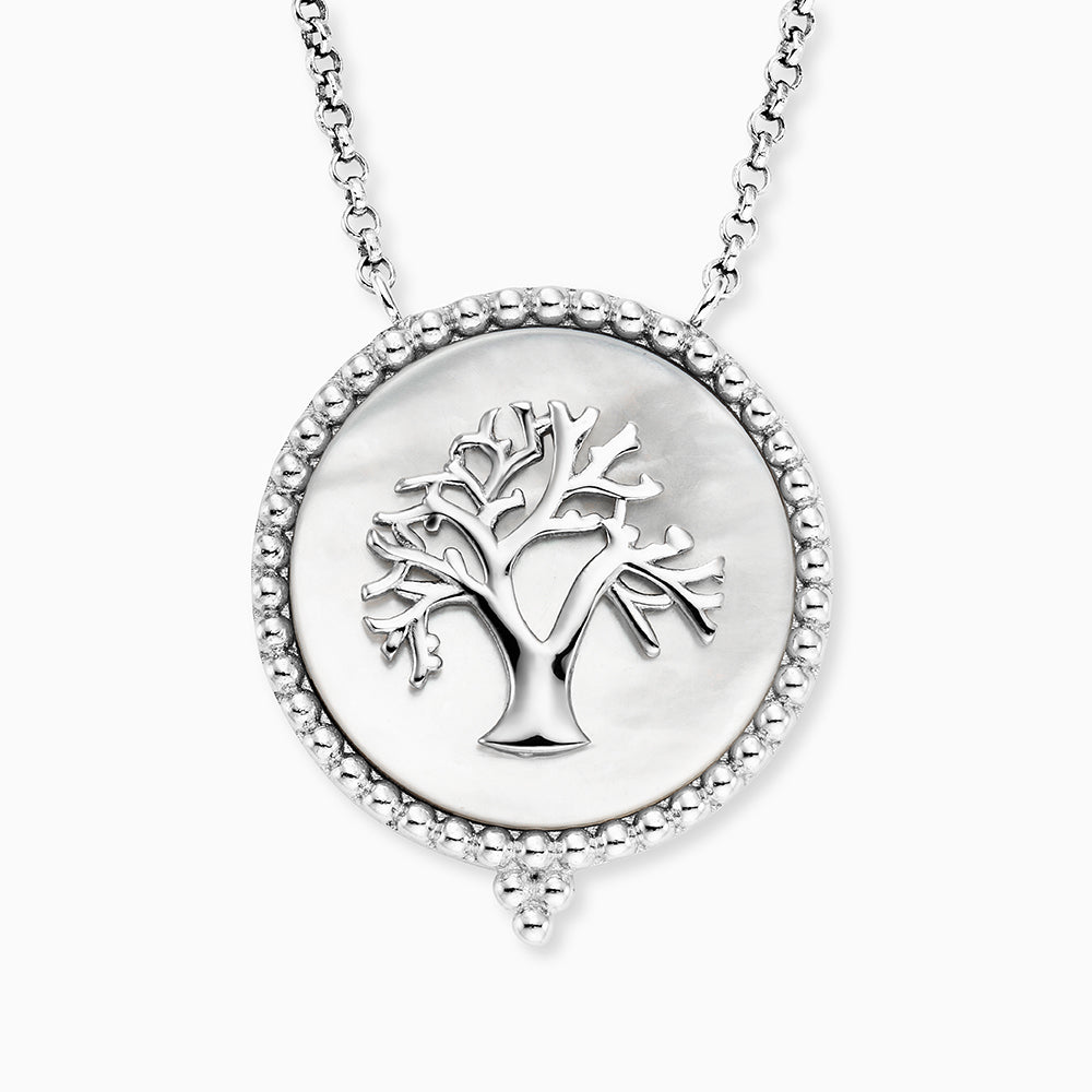 Halskette 925er Silber Lebensbaum Perlmutt Weiß