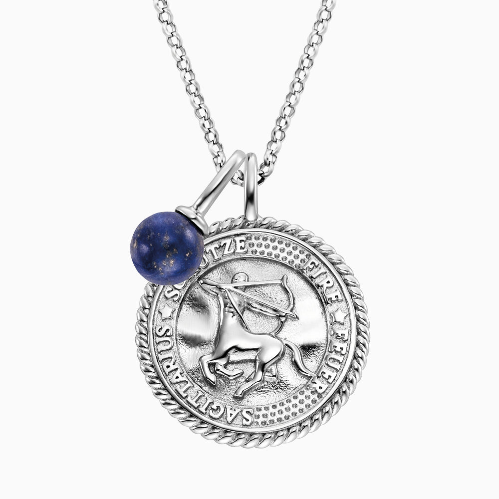 Halskette 925er Silber Schütze mit Kraftstein Lapislazuli und Zirkonia