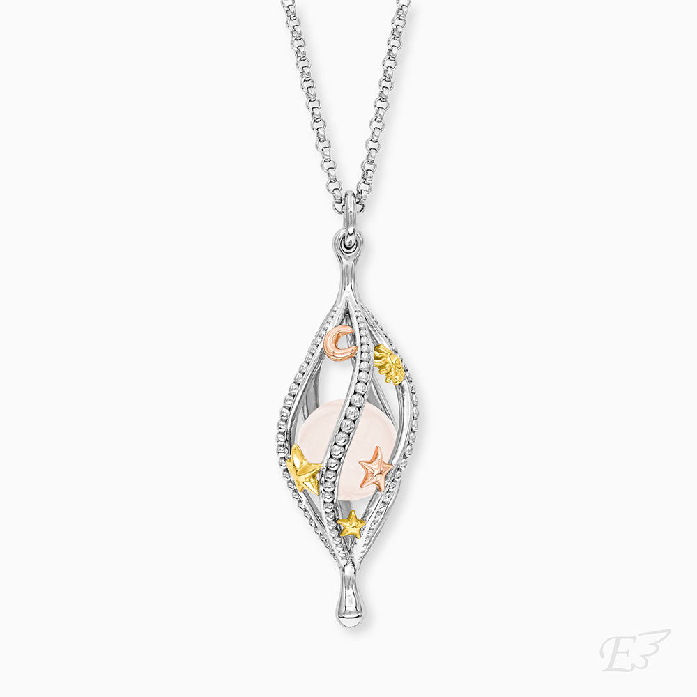 Halskette 925er Silber Universe Tricolor mit Kraftstein Rosenquarz