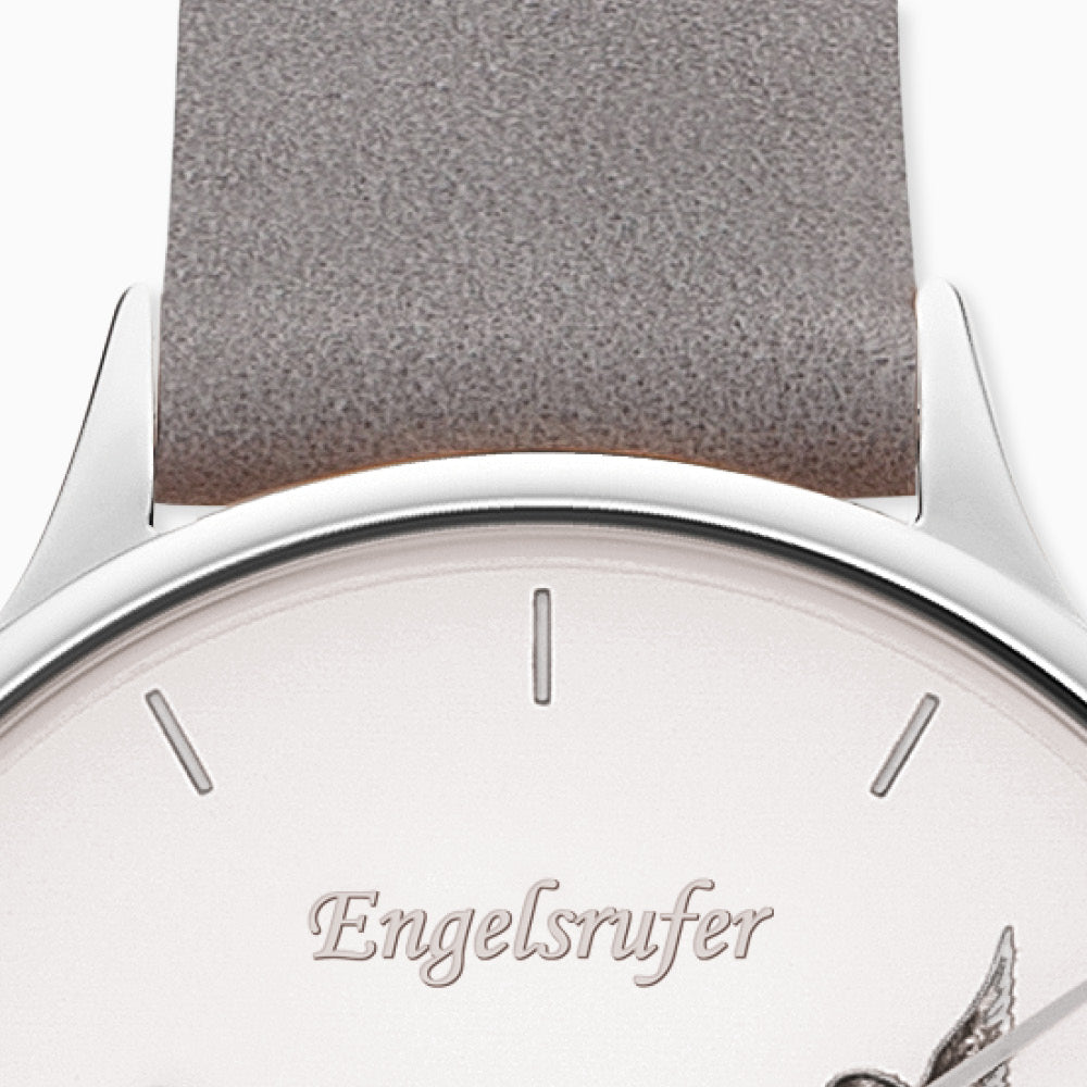Uhr Edelstahl Blume Silber mit Nubuk Lederband Grau