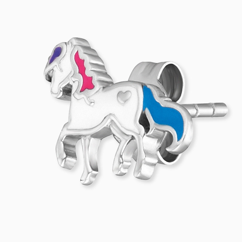 Kinder Ohrringe 925er Silber Pferd mit Emaille