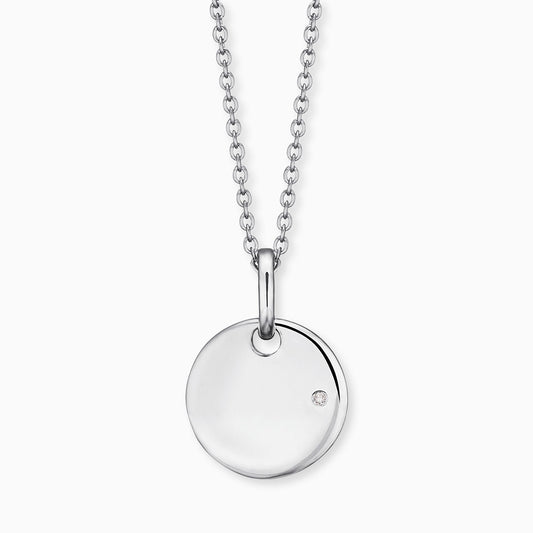 Kinder Halskette 925er Silber runder Anhänger mit Zirkonia – gravierbar