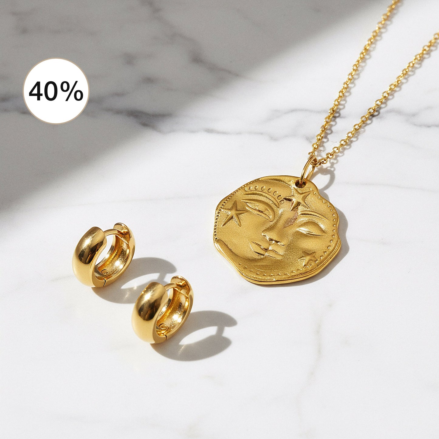 2er Schmuckset 925er Silber Halskette Creolen Gold