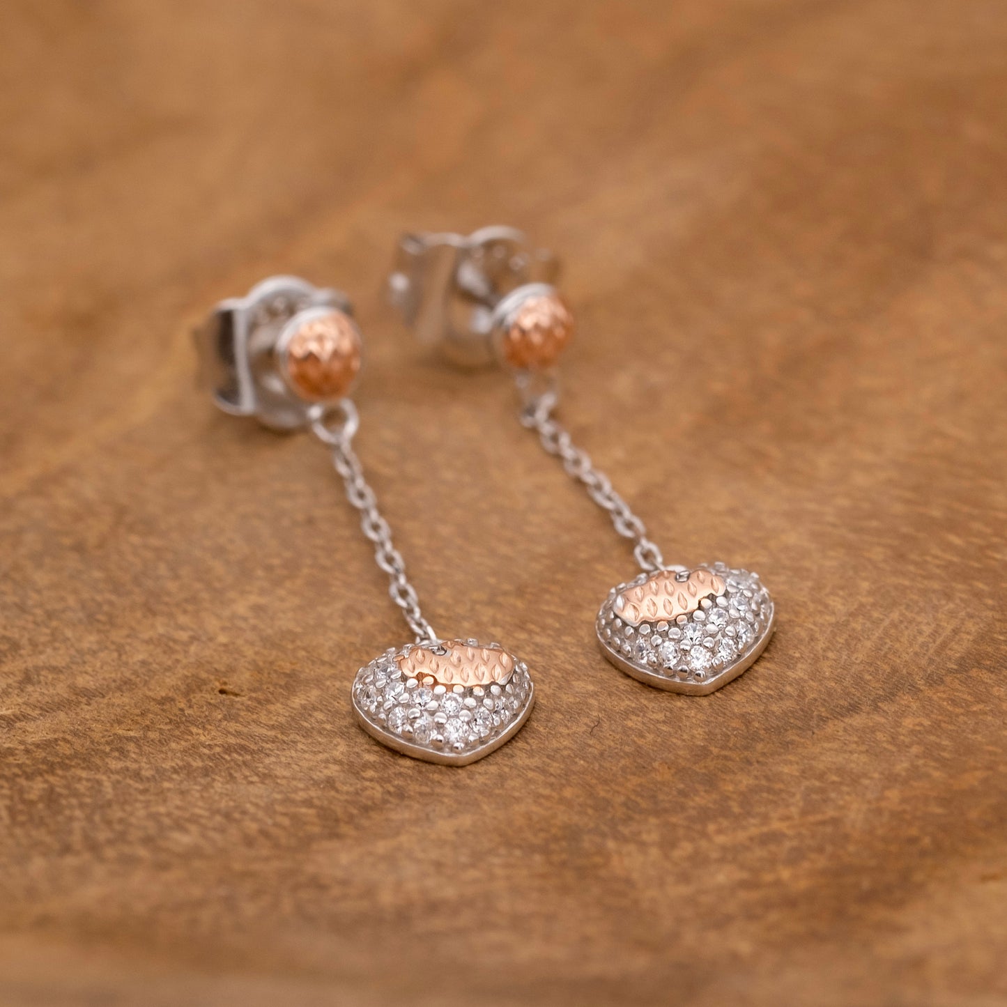 Engelsrufer Ohrhänger mit Stecker Herz Anhänger bicolor silber, rosegold und Zirkonia