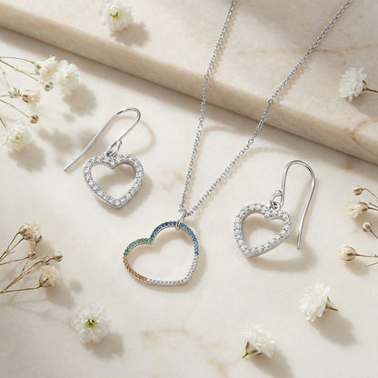 2er Schmuckset 925er Silber Halskette Ohrhänger Zirkonia Herz