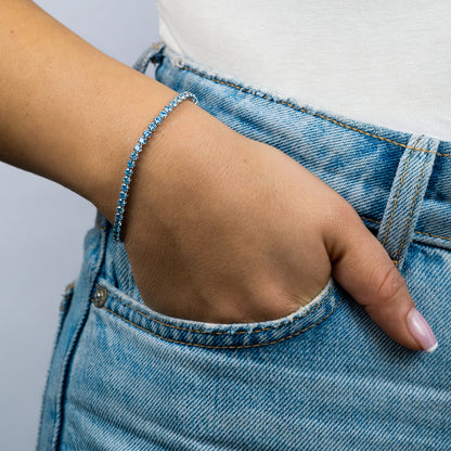 Armband 925er Silber Shiny Tennis mit Zirkonia blau