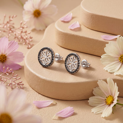 Ohrstecker 925er Silber Lebensblume mit Zirkonia schwarz