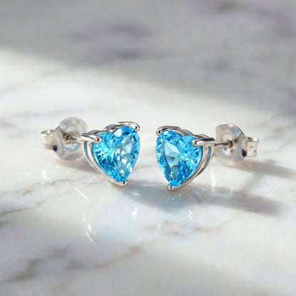 Ohrstecker 925er Silber Herz Shiny mit Zirkonia blau