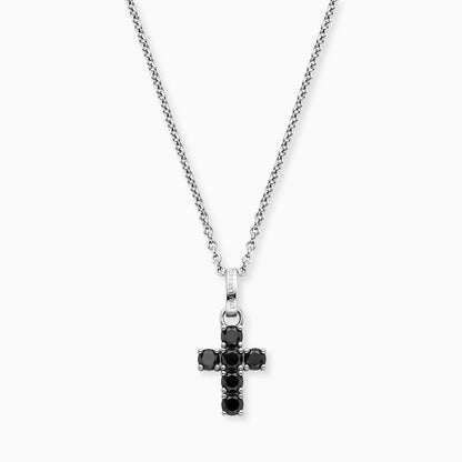 Halskette 925er Silber Kreuz mit Zirkonia schwarz