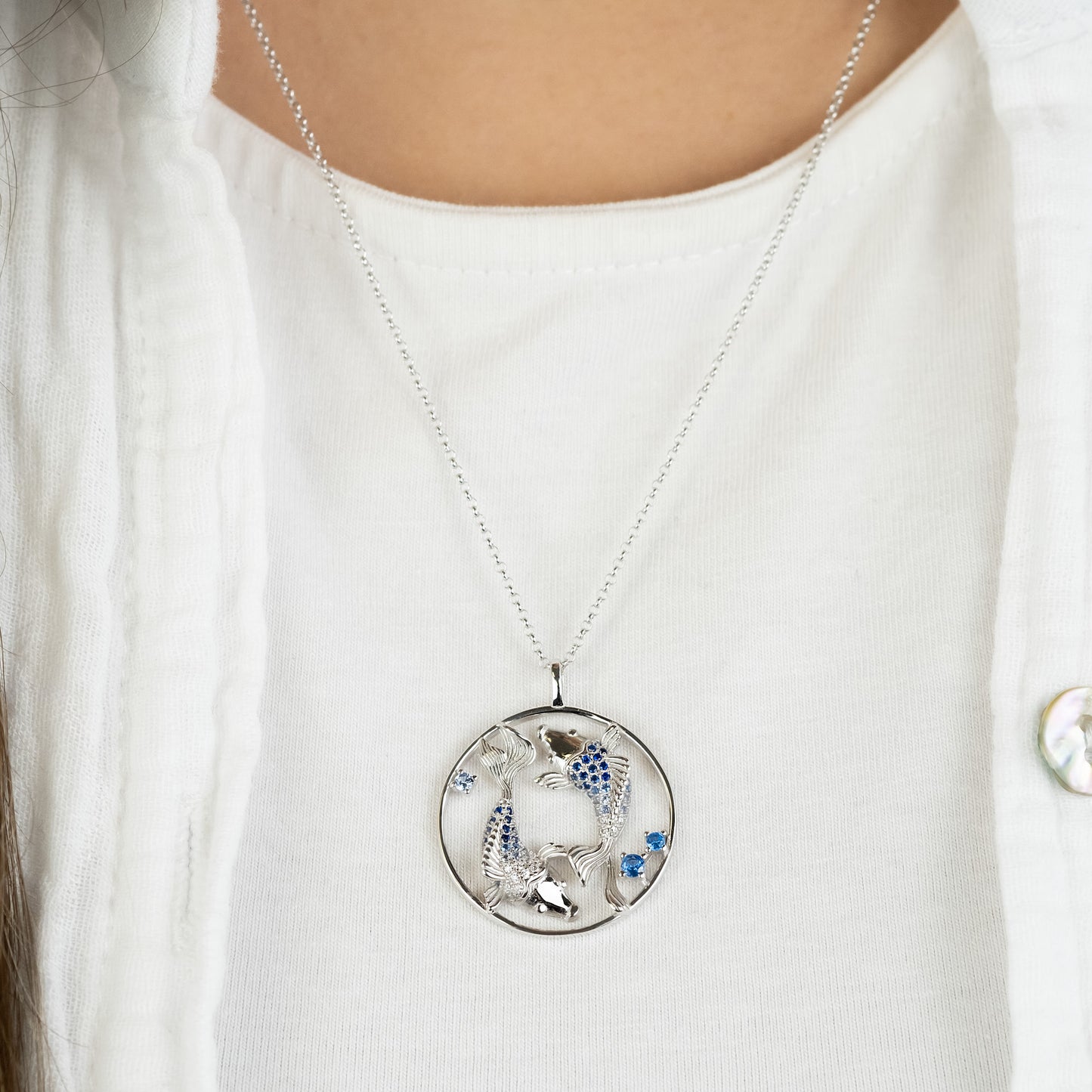 Kette Yin Yang Fische Silber mit Zirkonia