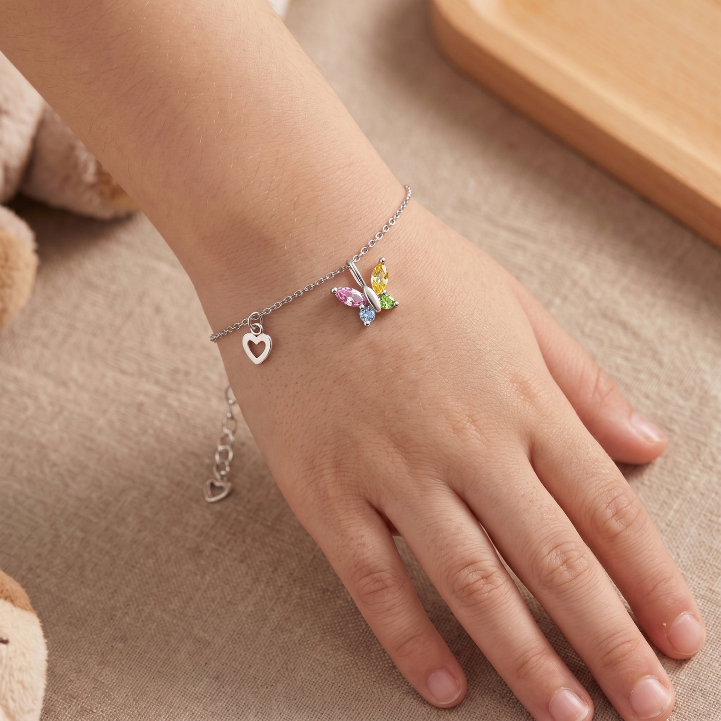 Kinder Armband Edelstahl Schmetterling mit Zirkonia multicolor