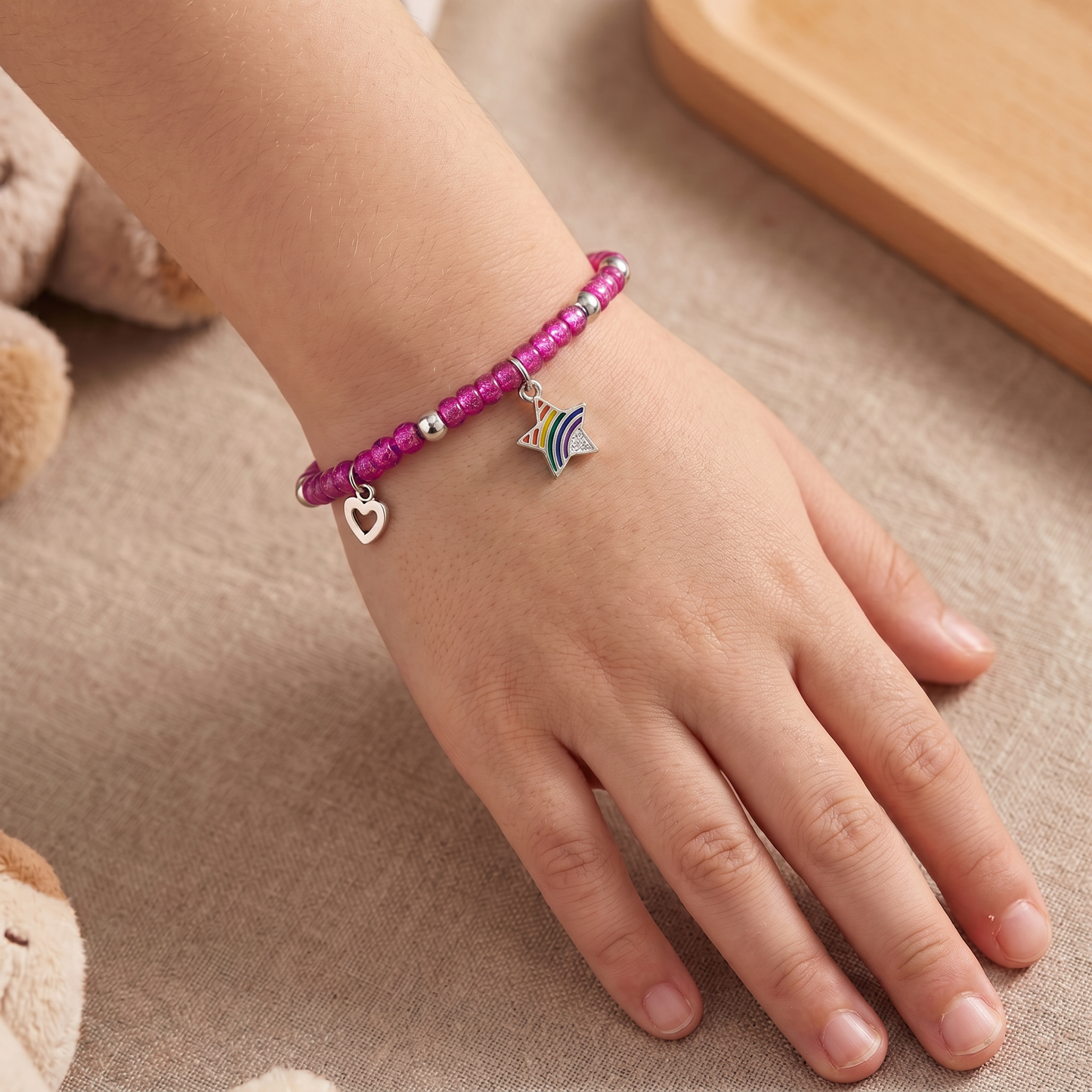 Kinder Armband Edelstahl Stern Regenbogen mit Zirkonia