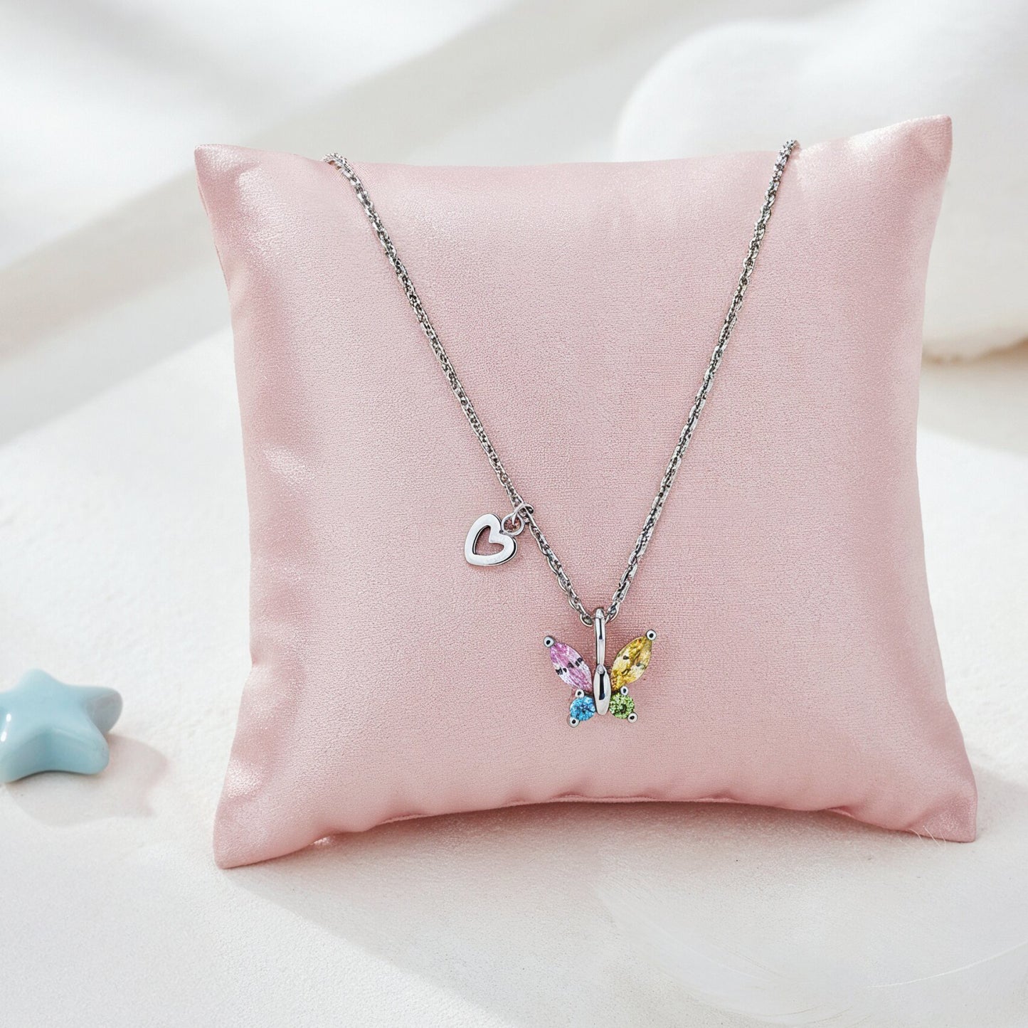 Kinder Halskette Edelstahl Schmetterling mit Zirkonia multicolor