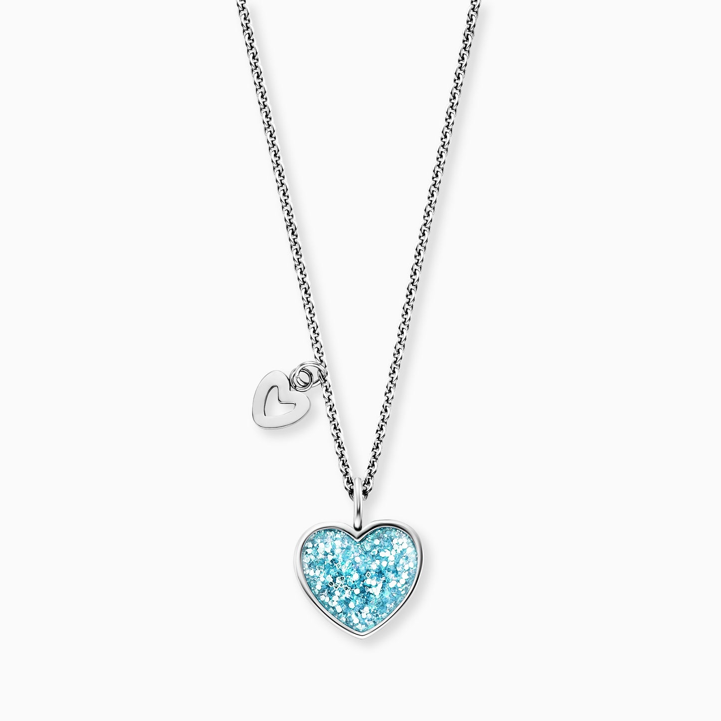 Kinder Halskette Edelstahl Glitzerherz mit Emaille in blau