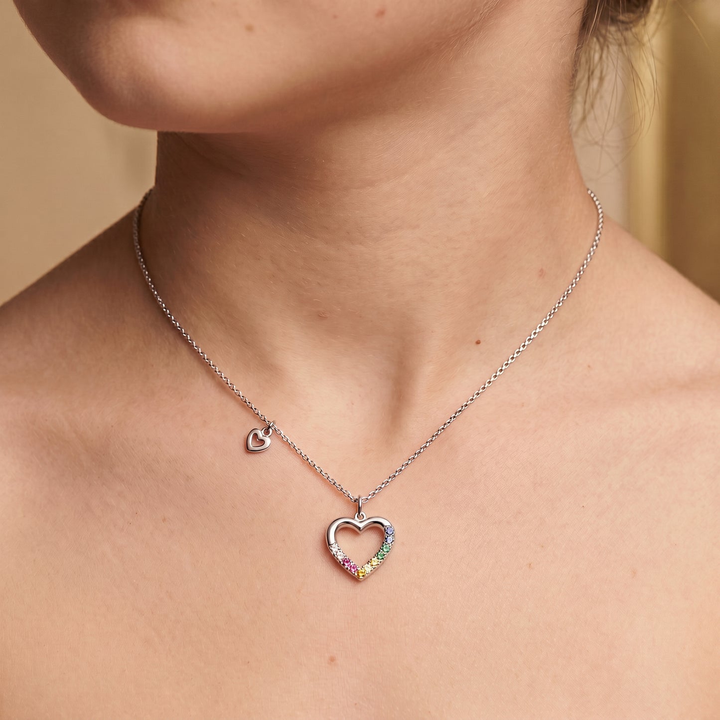 Kinder Halskette Edelstahl Herz mit Zirkonia multicolor