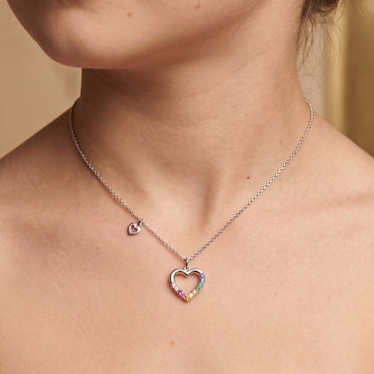 Kinder Halskette Edelstahl Herz mit Zirkonia multicolor