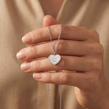 Halskette Edelstahl Silber mit Grußkarte Love