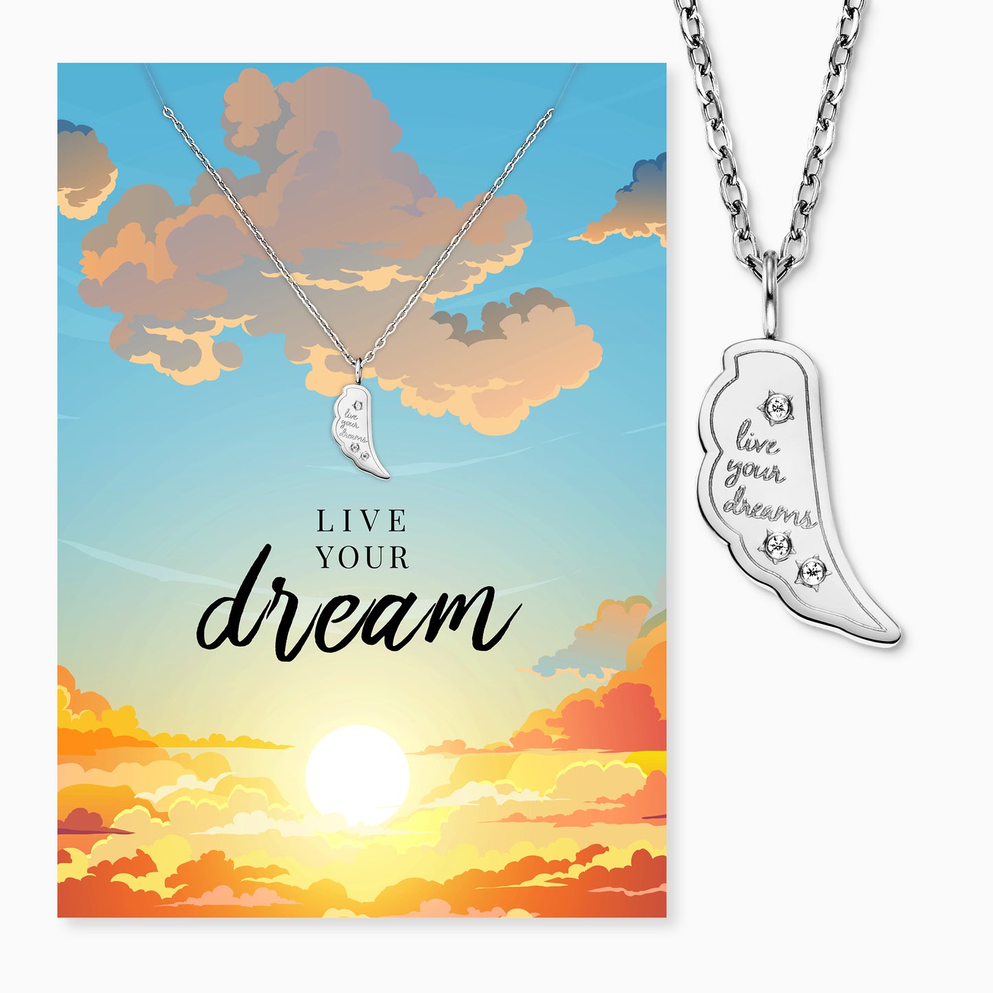 Grußkarte Live Your Dream mit Halskette Edelstahl Silber