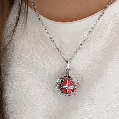 Engelsrufer women's pendant silver with wings and Chime in mother-of-pearl color in red