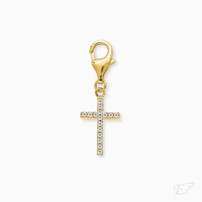 Engelsrufer Charm für Bettelarmband 925er Sterlingsilber 18K vergoldet mit Kreuz und Zirkonia